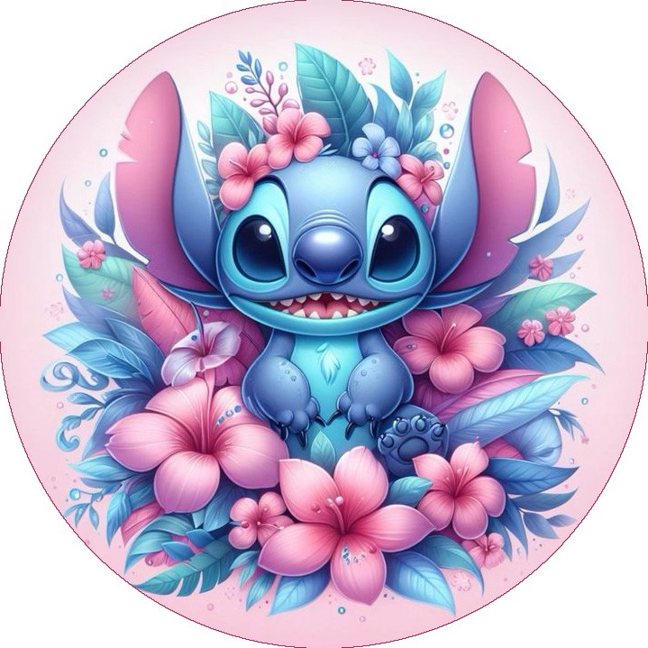 stitch avec fleurs roses
