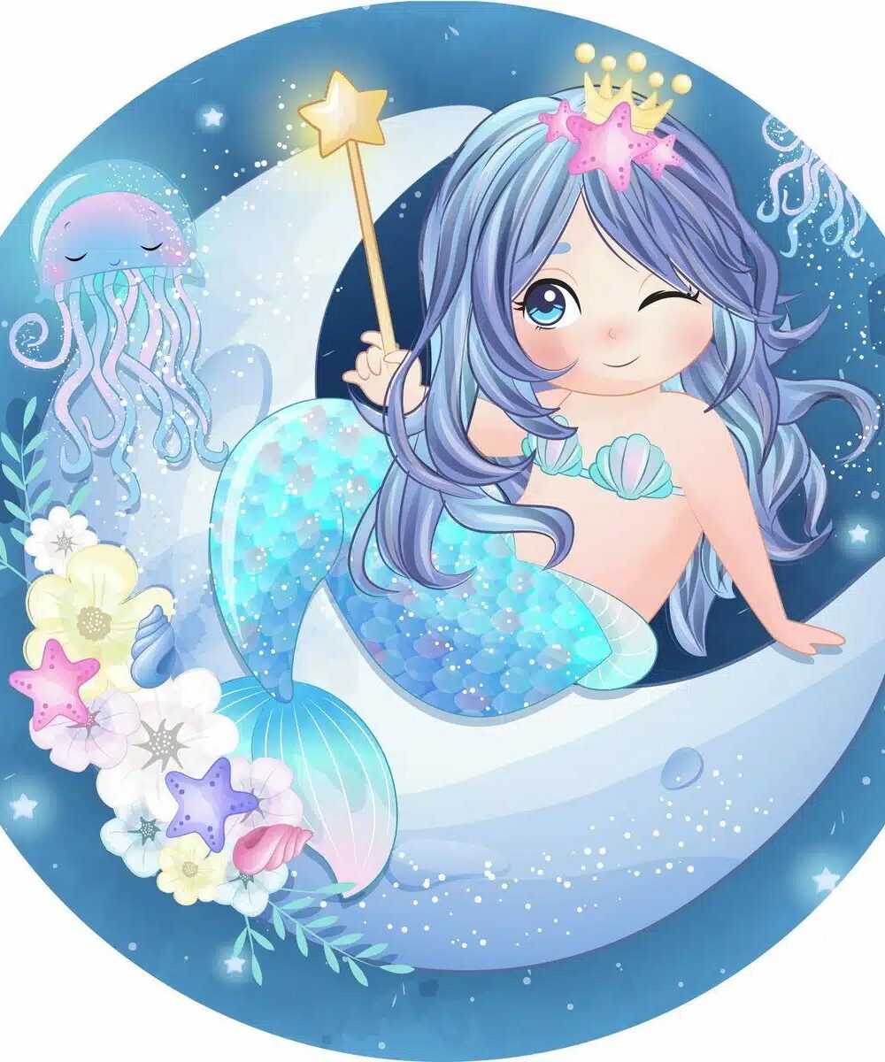 sirène sur lune 20 cm