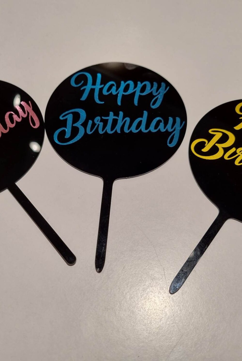 Happy birthday black mirror acrylic topper